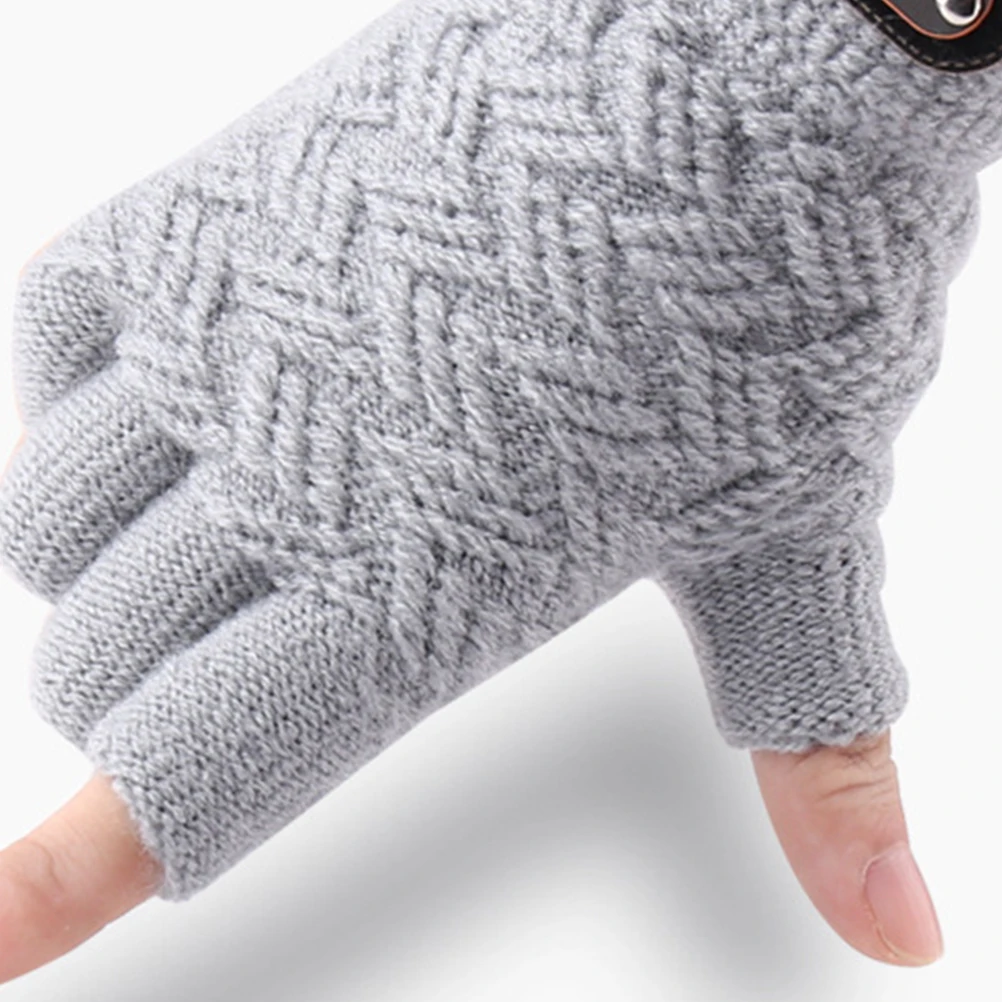 

1Pair Touchscreen Knitted Gloves Men's Half Finger Windproof Winter Gloves Navy Warm Outdoor Accessories Winter Accessories