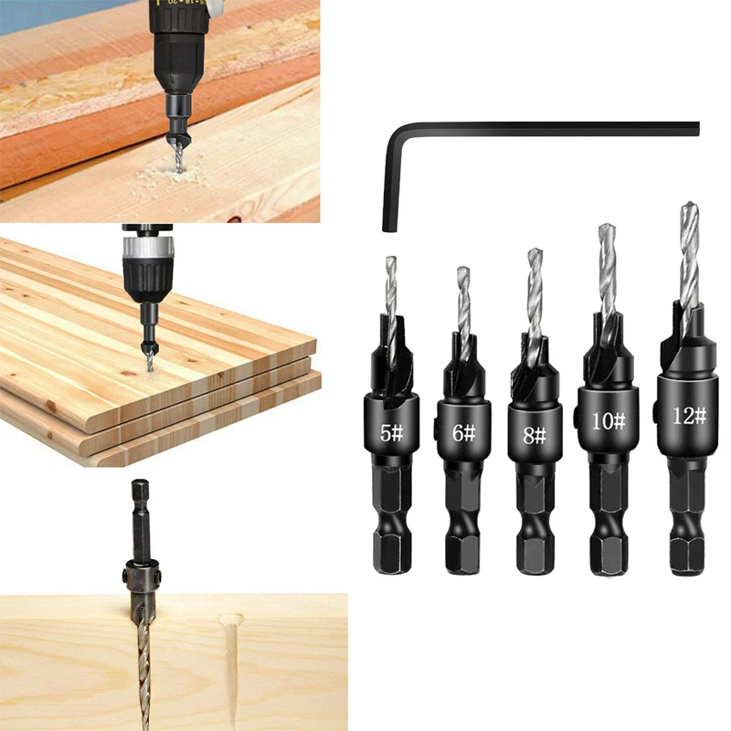 1pcs Countersink Drill Woodworking Drill Bit Set Drilling Pilot Holes For Screw Sizes With a Wrench Wood Drilling #5#6#8 #10 #12