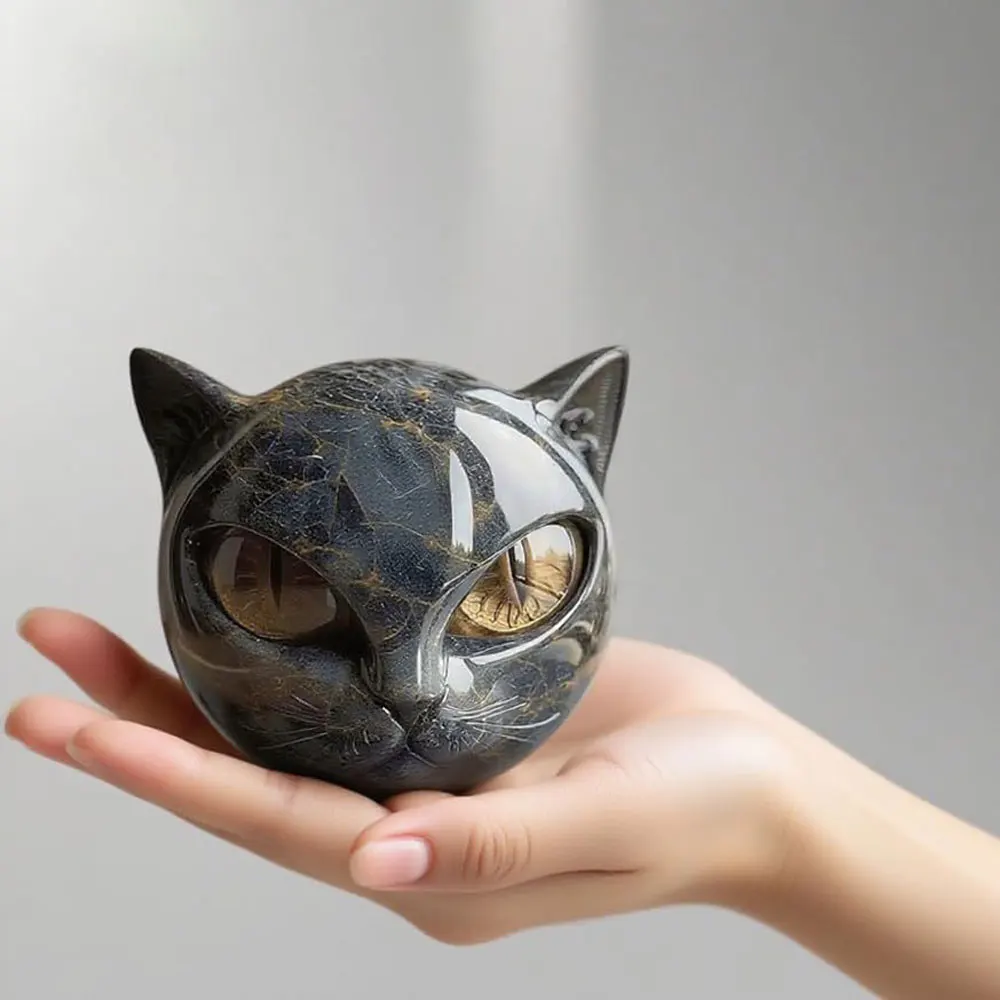 ديكور فاخر القطط السوداء حجر النحت أنيقة مكتب منزلي ديكور مكتب هدية جاهزة قطعة فنية لمحبي القطط النساء الرجال الهدايا #3