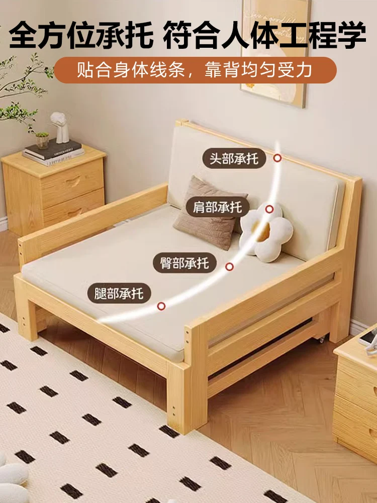 All solid wood sofa bed storage retractable sitting and lying