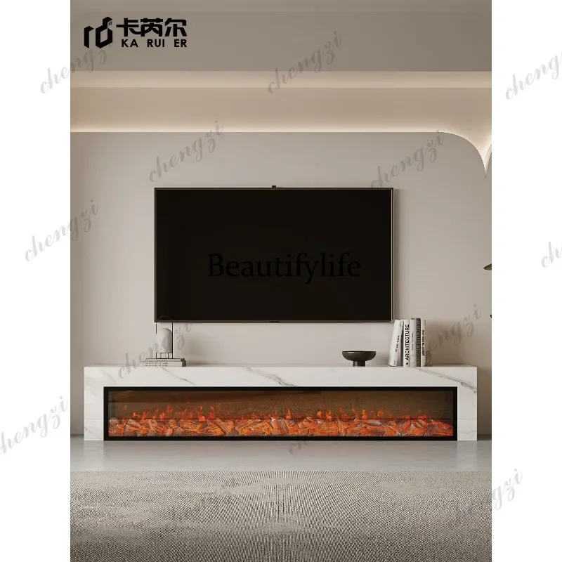 Y136 Floor-to-ceiling large rock slab TV cabinet simulation fire fireplace living room high-end modern simple decorative furnace