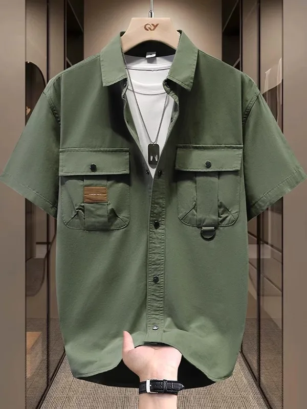 

High-End Men's Short-Sleeve Casual Shirt Stylish Pure Color Breathable Standard Fit Youthful Trend Summer 2025 New Arrival