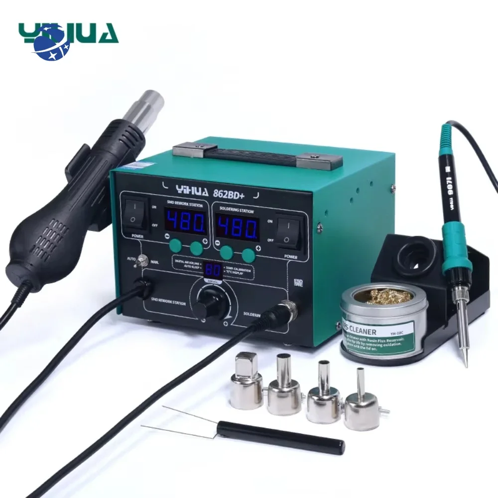 yyhc750W 2 In 1 SMD Rework Soldering Station YIHUA 862BD+ Hot Air Gun Two-in-one Digital Display Anti-static Air Gun Station