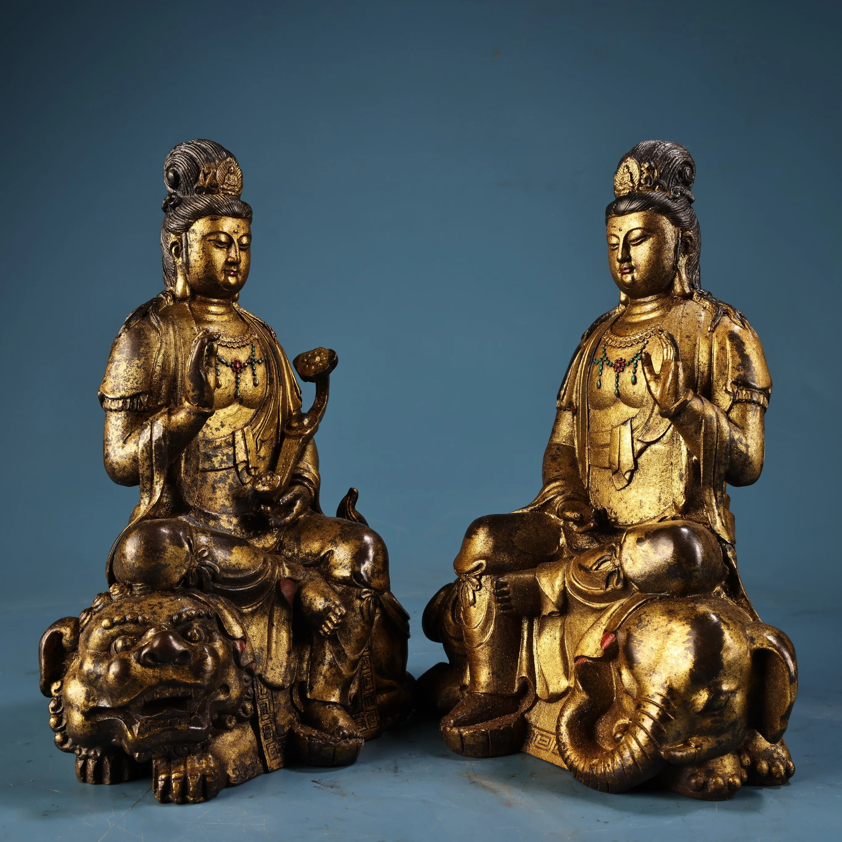 Old Bronze Gilded Cinnabar High Relief Six arms Mahakala Standing Buddha Flame backlight Lotus Buddha Terrace Worship Hall