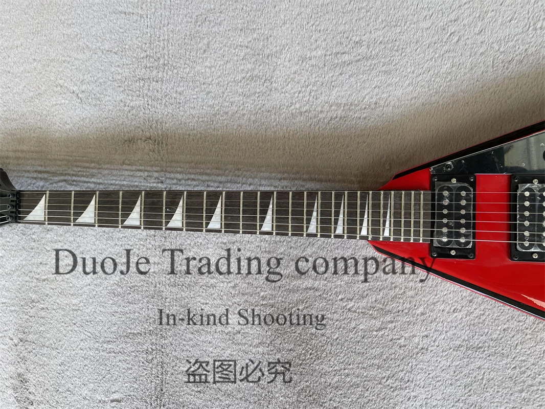 Red Electric Guitar Jack Body Black Edge Rosewood  Fretboard Pearl Inlay Tremolo Bridge Black Guard support customization