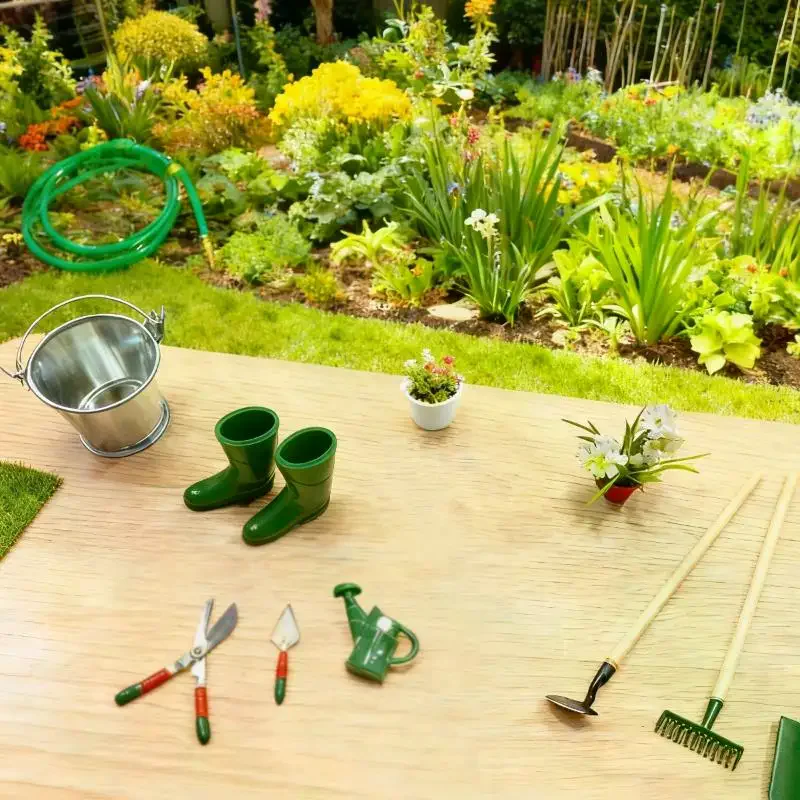 1 Set Simulatie Poppenhuis Miniatuur Schop Schoffel Hooivork En Waterleiding Reparatie Tool Spelen Fairy Tuin Accessoires Landbouw Gereedschap