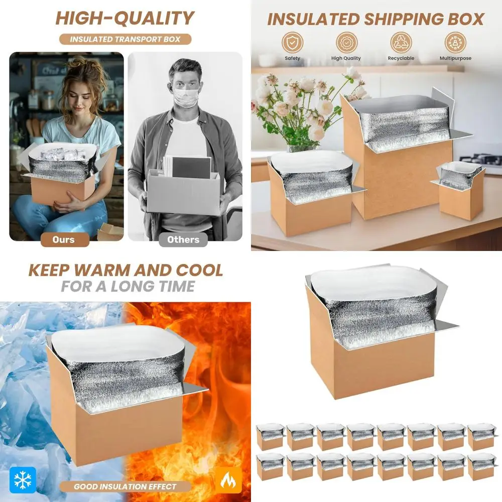

16-Pack Insulated Shipping Boxes with Oil Liner, Thermal Insulation for Cold or Frozen Items, Reusable Styrofoam Coolers, Small