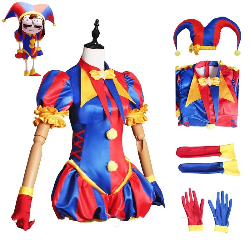 

2026 The Amazing Digital Circus Pomni Cosplay Costume Cartoon Outfit Hat Gloves Socks for Halloween Party Adults