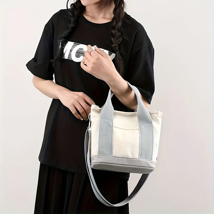 Canvas new women's handbag, simple and fashionable bento bag, women's handbag, hand-held shoulder, crossbody tote bag - view 3