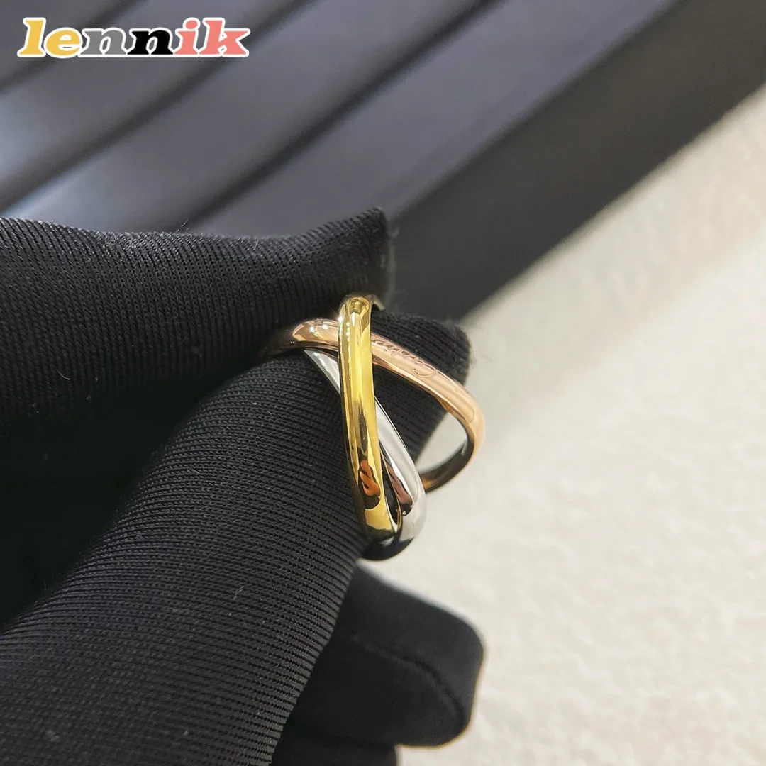 خاتم Lennik Stylish 2025 الجديد المربع 3-Color 3-Ring للسيدات، مليء بمشاعر راقية، اختيار من مجوهرات الأزياء.