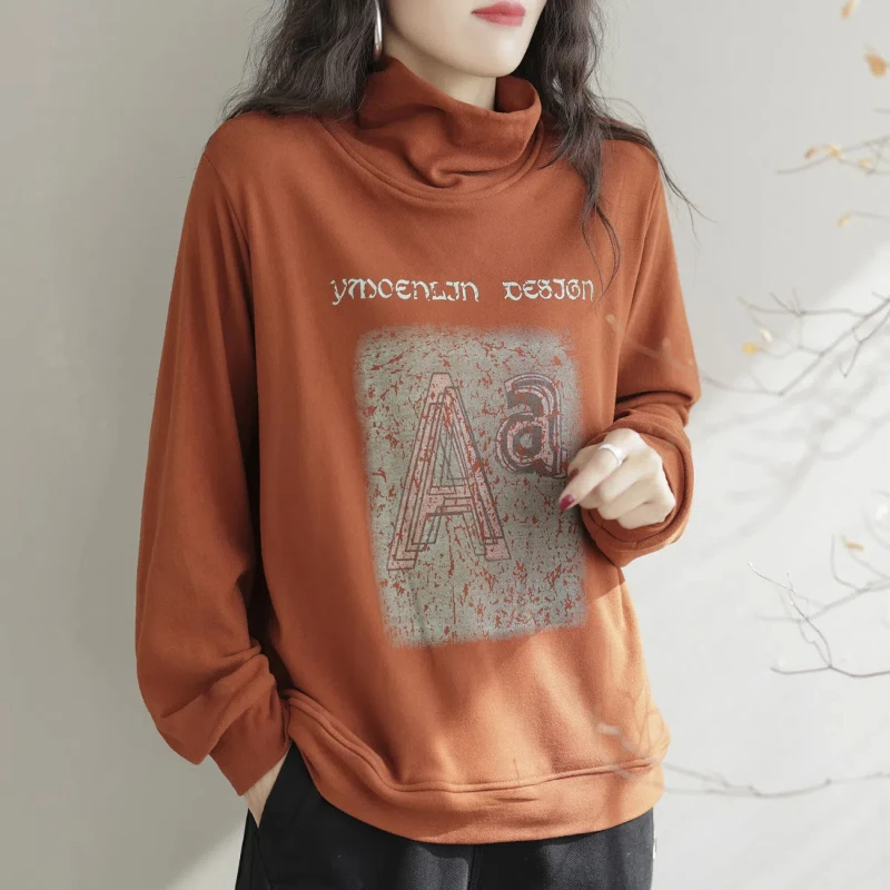 Casual Loose All-match Youth Tops Tees Autumn Winter New Long Sleeve Print Letter Vintage T Shirts Fashion Trend Women Clothing