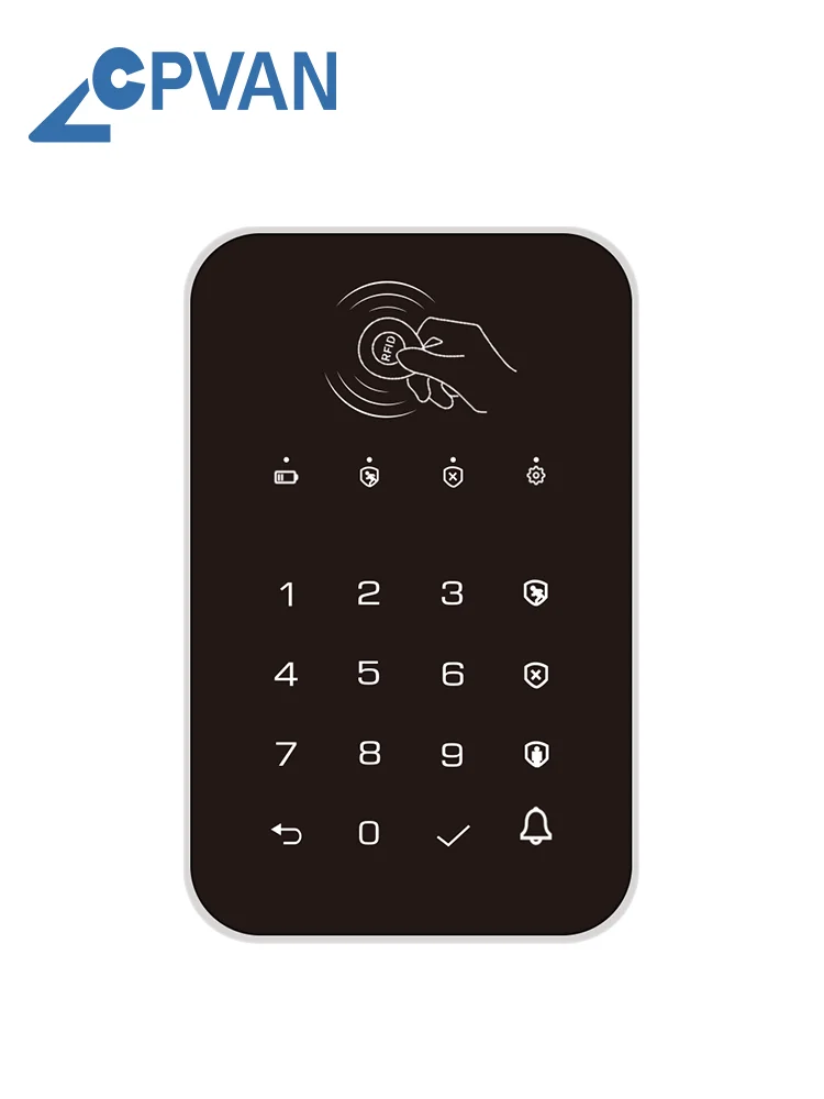 

CPVAN 433Mhz Wireless Touch Keyboard with 2pcs RFID card For Tuya Smart Home Security Alarm System Arm/Disarm Password Keypad