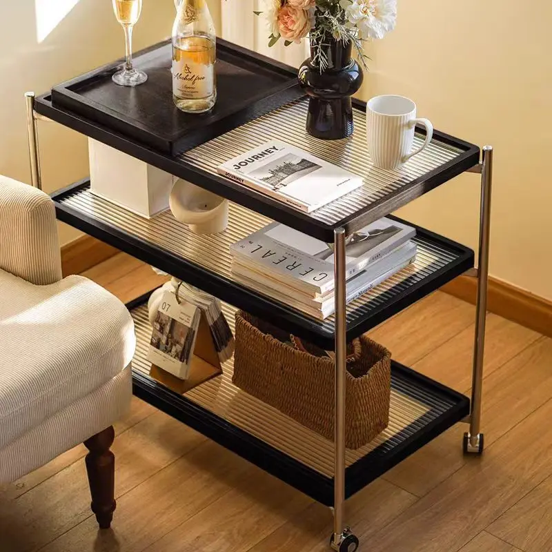 عربة تخزين غرفة المعيشة، طاولة قهوة صغيرة، أريكة منزلية، خزانة جانبية، رف متنقل متعدد الطبقات