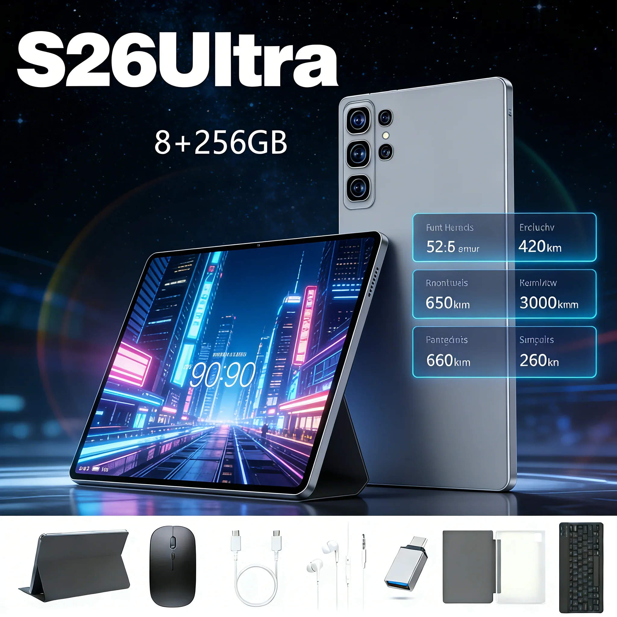 ATY S26 Ultra Android 15 Tablet, 8+256GB,Gray Minimalist Tablet