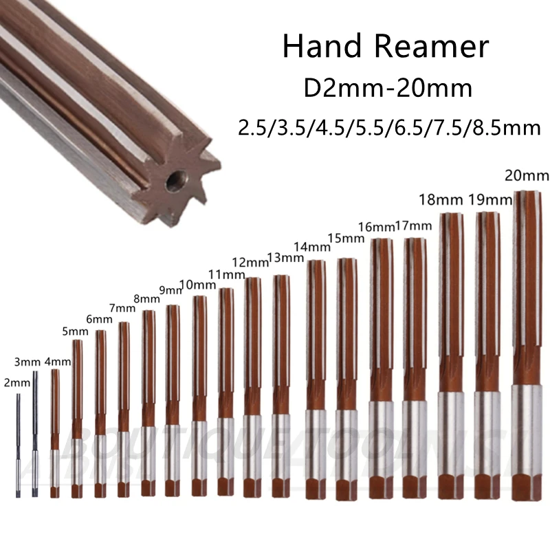 Rozwiertak ręczny D2-20mm 2.5/3.5/4.5/5.5/6.5/7.5/8.5mm 5/7/10/17 sztuk narzędzie CNC precyzyjne H8 rozwiertaki metalowe z chwytem prostym