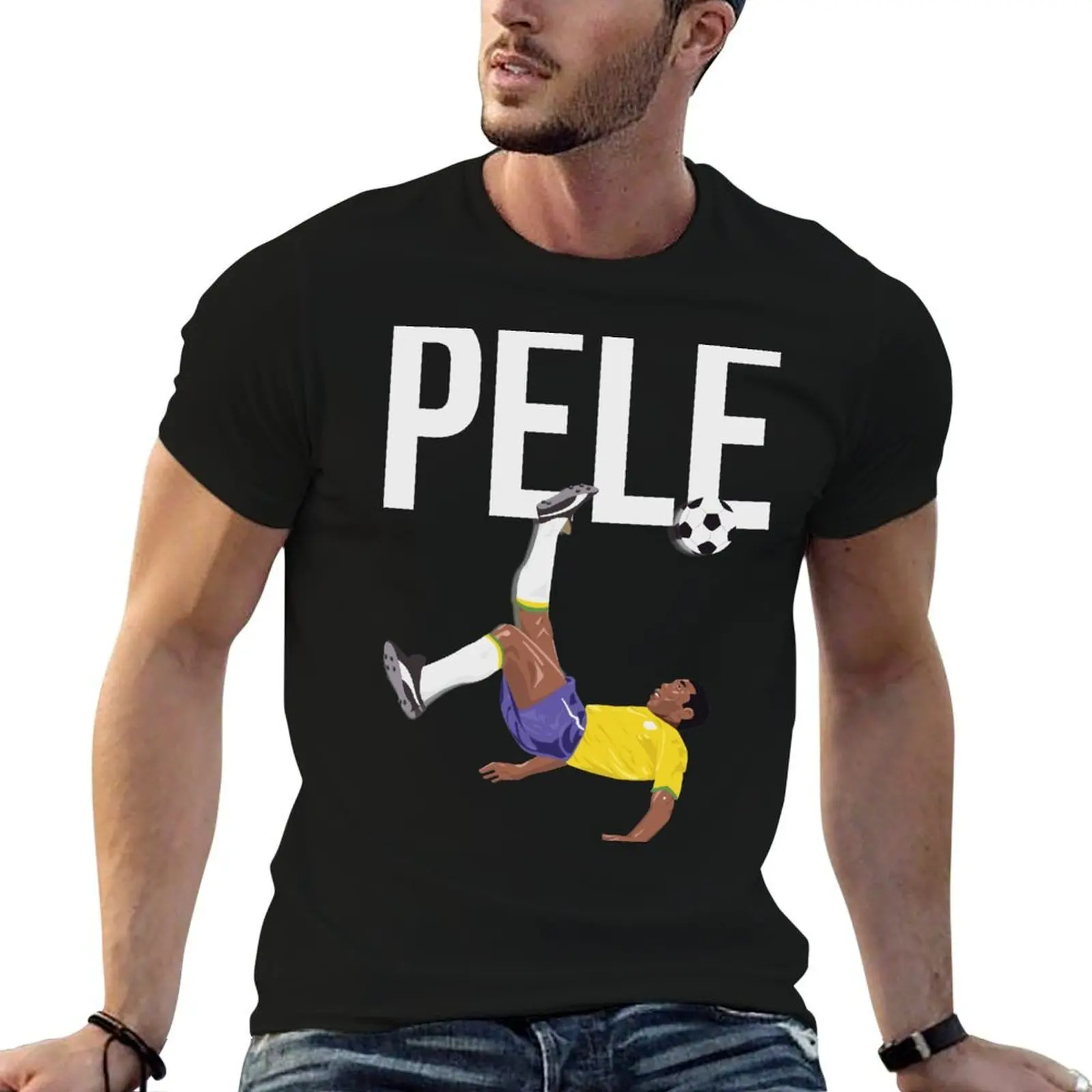 Bicycle Kick - Pele - SOCCER FOOTBALL - BRAZIL WHITE TEXT T-Shirt cotton t shirts high quality T-Shirt