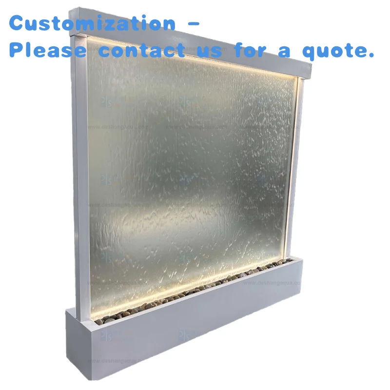 

custom.2 Meters High Wide Indoor Waterfall Fountains Contemporary White Powder Coated Stainless Steel Frame Frosted Garden Ornam