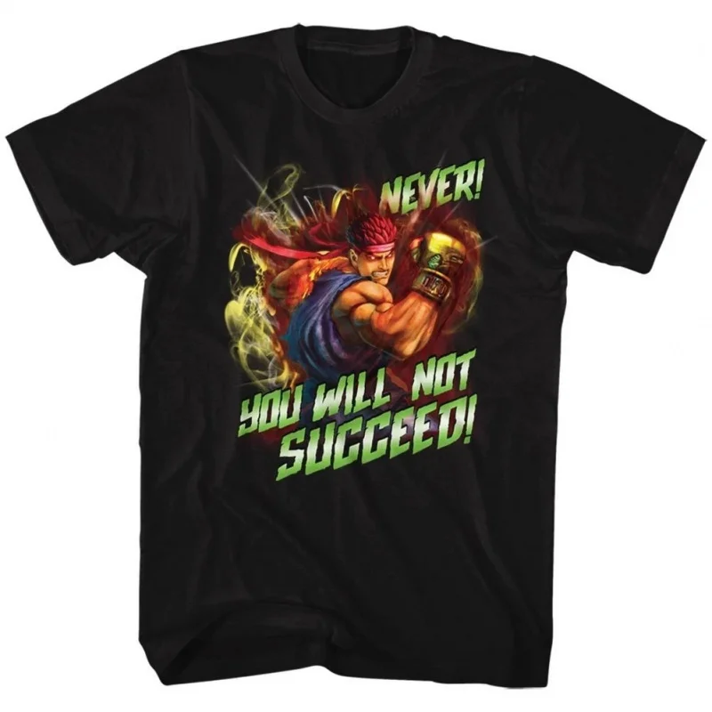 

Never Succeed Street Fighter Retro Combat Gift t shirt Arcade game Graphic Tee 100% cotton print Y2K Clothes Large size Tops
