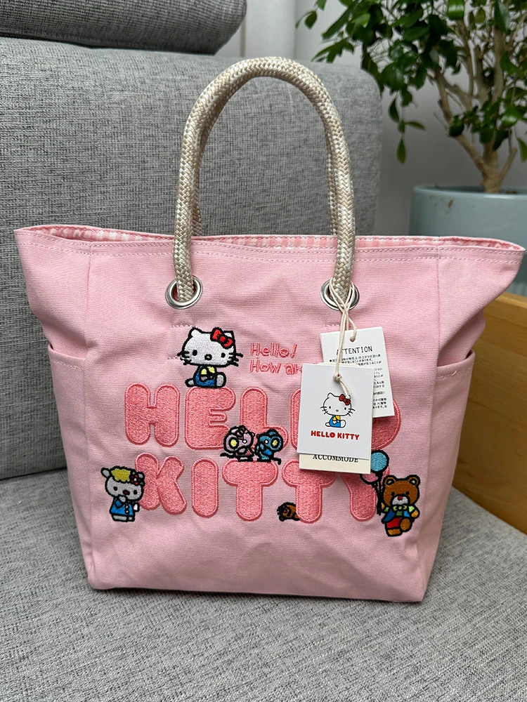 2024 New Sanrio Hello Kitty Large Capacity Fashion Powder Tote Bags Waterproof Commuter Casual Practical Tote Bag For Women Girl