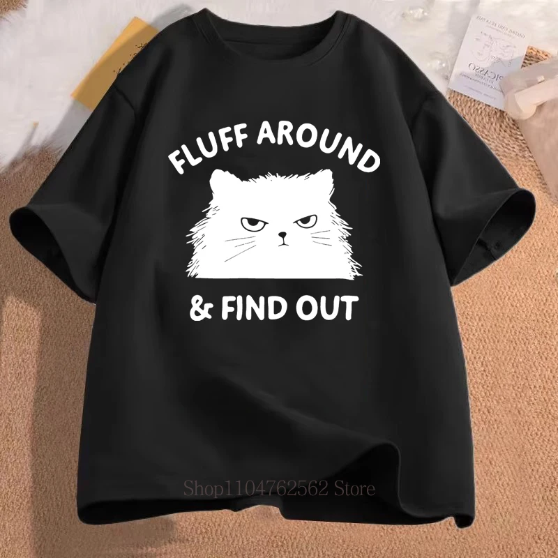 Fluff Around Lustige Katzen-Print T-Shirts Sommer Damenmode Streetwear Lässige Oberteile Rundhals Kurzarm T-Shirts