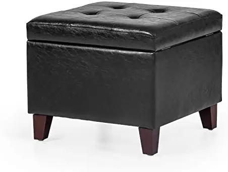 

De Ville 17.5" PU Ottoman, Square Tufted Lift Top Footrest with Foam Padded Seat, Tan Garden stool Silla plegable Game chair