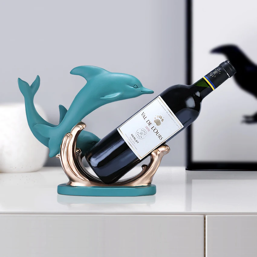 

Dolphin Red Wine Rack Desk Decoration Creative Decorative Figurines Resin Crafts Bottle Holder Kitchen Bar Display for Home