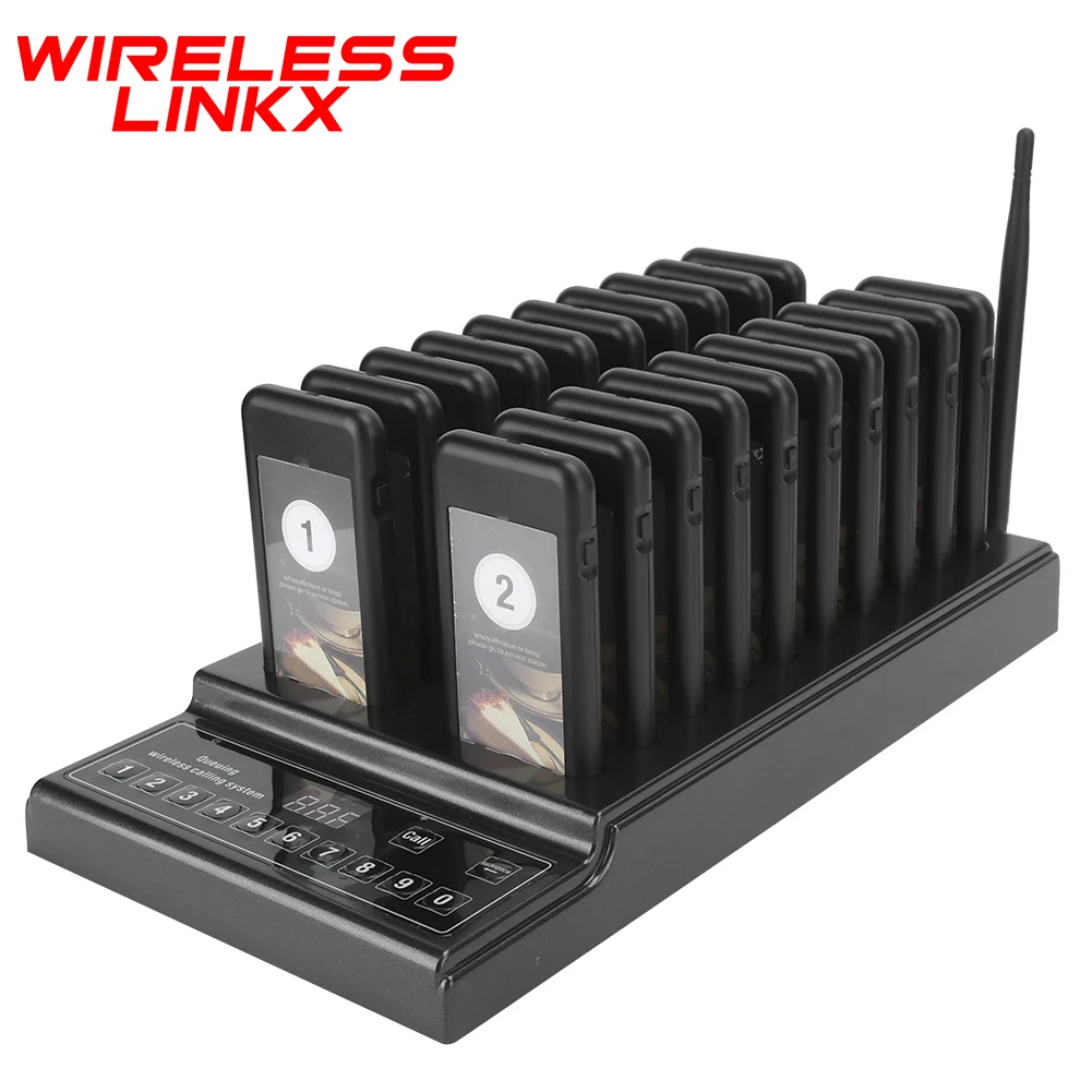 Wireless Restaurant Pager System High Quality Guest Paging System 20 Pagers Service Calling System for Cafe Bakery Food Truck