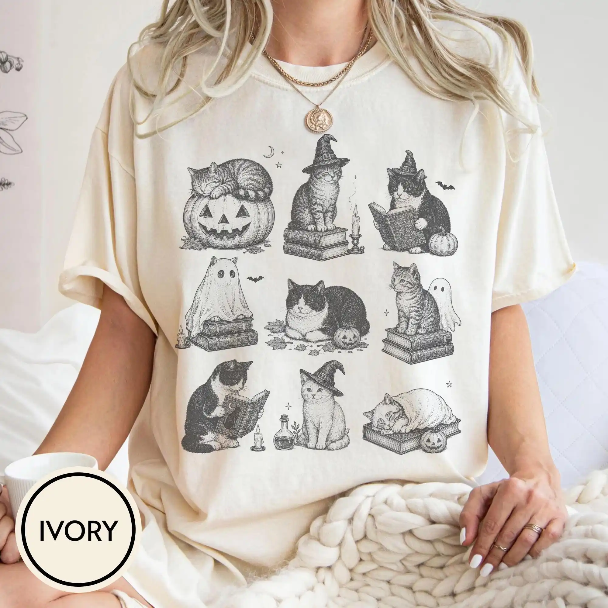 Cats And Books 90s Vintage Halloween T-shirt, Spooky Season Cats Shirt, Bookish Cat Lovers Gift, Librarian Readers tshirt