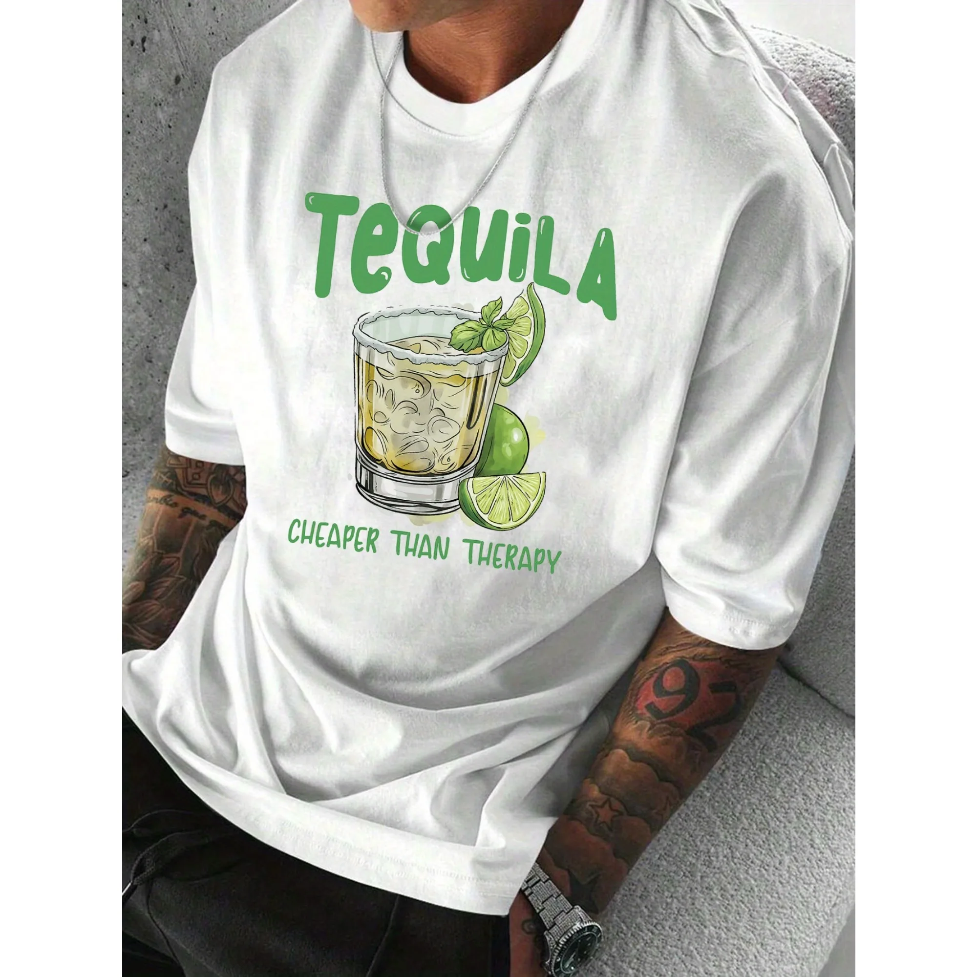 Funny Cocktail Lime Graphic T-Shirt Men Women Casual Streetwear Aesthetic Cotton Short Sleeve Tops