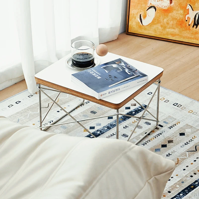 

Side Table Modern White Stainless Steel Rectangle End Table for Living Room Bedroom Small Space Laptop Table Home Furniture