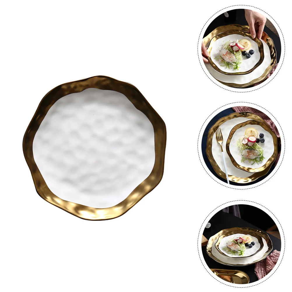 

1Pcs Elegant Gilt-Edge Ceramic Steak Plate European Design Fine Craftsmanship Reusable Dishwasher Safe Serving Plate for Special