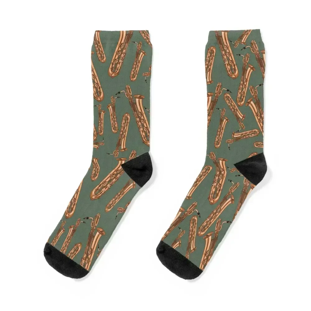 

Baritone Saxophone Pattern Green Socks with print anti-slip sports and leisure Socks Men's Women's