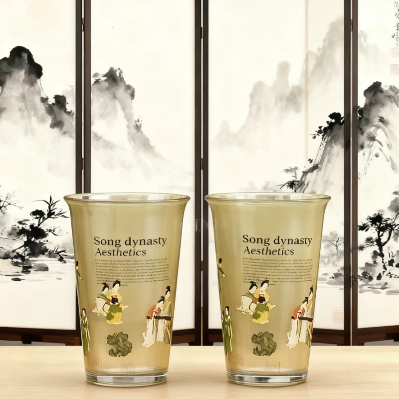 Retro Palace Glass Cup, New Chinese Style Tea/Coffee Mug, Home Use Drinkware, Elegant Gift for Souvenir, Vintage Beverage Cup.