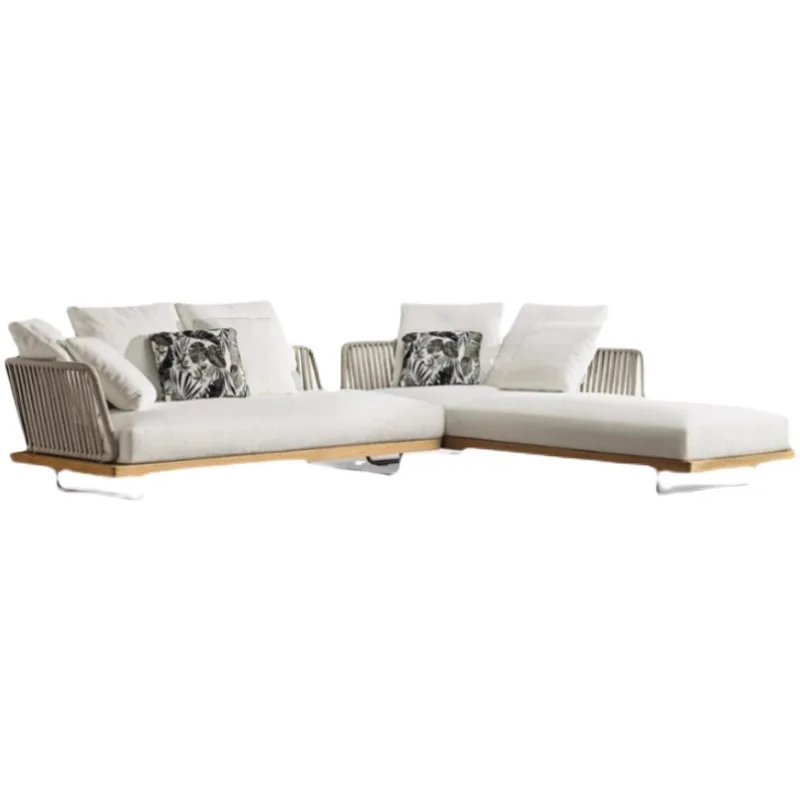Nordic outdoor leisure furniture courtyard open-air balcony garden outdoor waterproof and sunscreen solid wood rattan sofa combi