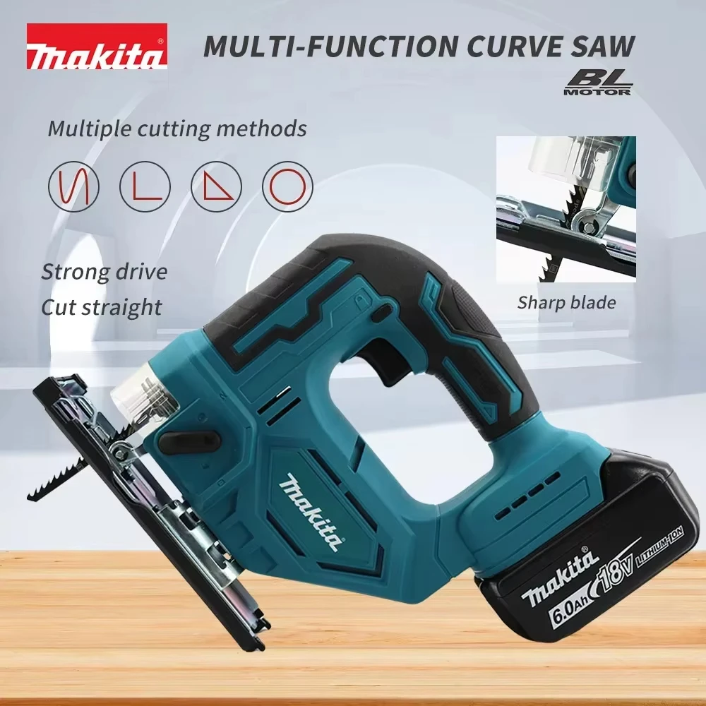 Makita 브러시리스 전기 지그, 톱날이 있는 무선 배럴 핸들 직소, 휴대용 목수 전동 공구, DJV182Z, 340W