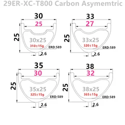 Cheap Price UD Matte 28Hole 325g 29er Asymmetric Carbon mtb rim 25mm 28mm 30mm 32m Hookless Tubeless XC 29er carbon mtb rims