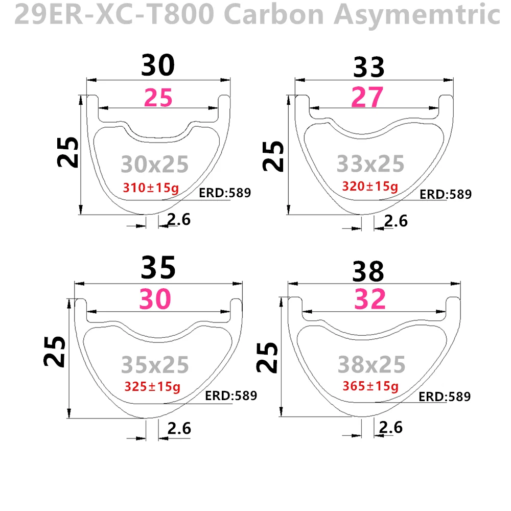 29er mtb Only 28H 325g Asymmetric  25mm 27mm 30mm internal Wide 25mm depth mtb bike wheel Hookless Tubeless XC 29er carbon rims