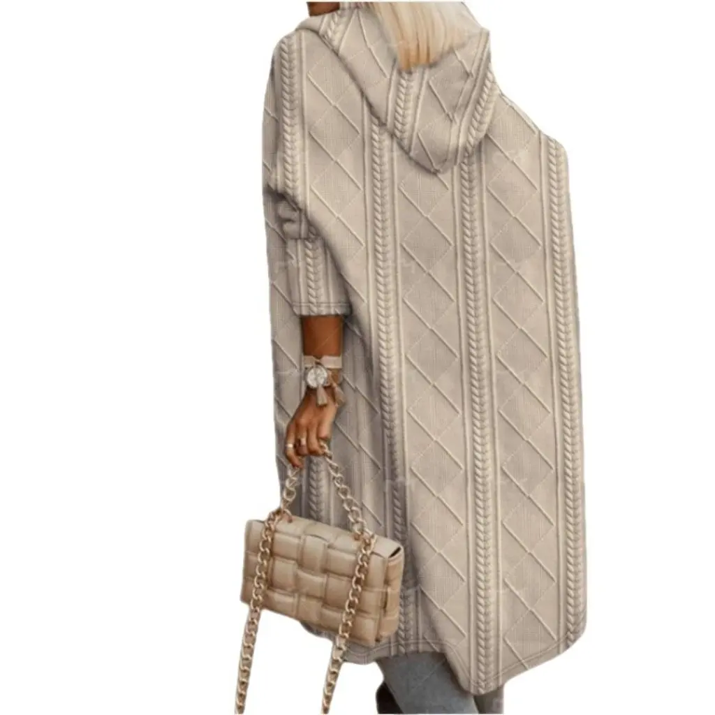 

Women's Trench Coat Autumn Winter New Style Twisted Texture Hooded Mid-Length European American Fashion