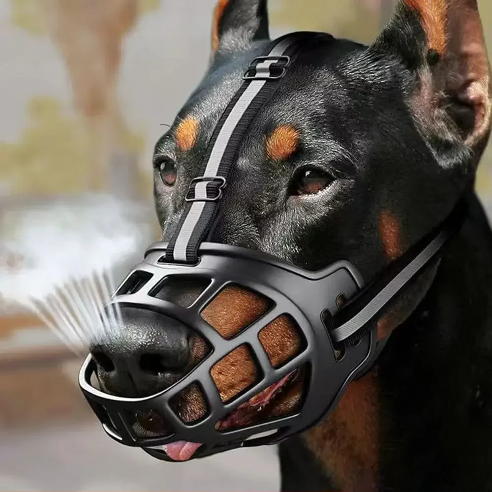 Anti-Biting Adjustable Dog Muzzle Fashion Breathable with Reflective Strip Dog Mouth Cover Plastic Can Drink Water Dog Training