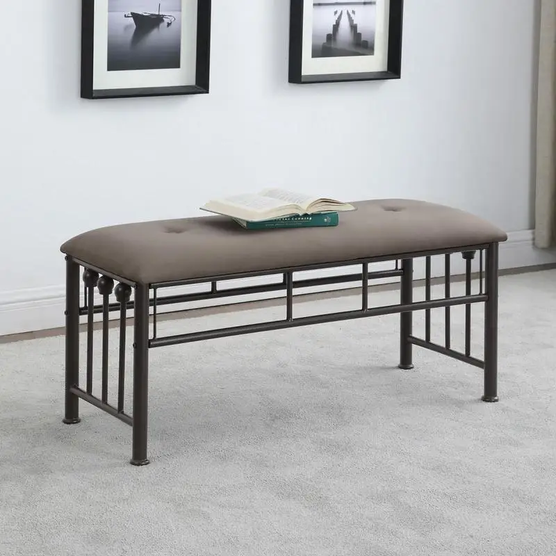 

Brown and Dark Bronze Upholstered Bench for Living Room, Bedroom & Entryway Seating