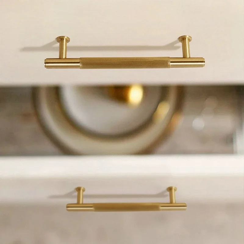 Hardware, tiradores de puertas de armario, varilla redonda moleteada, manija de puerta de muebles de latón tallado, perillas de cajón de gabinete