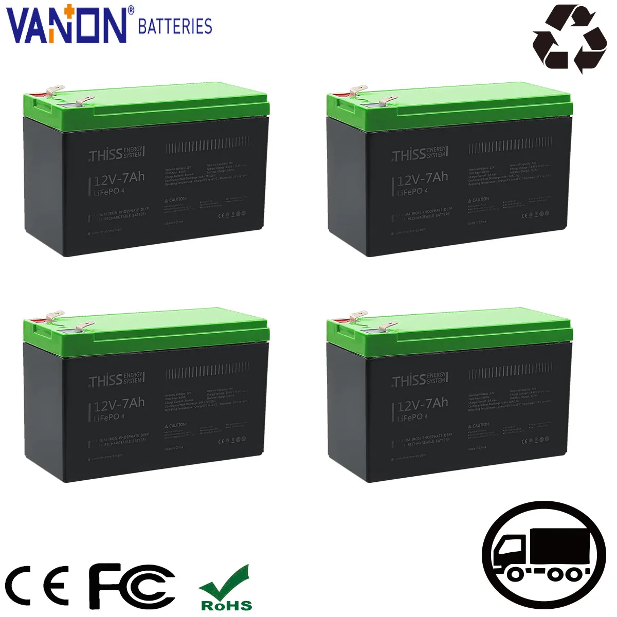 

Аккумулятор VANON LiFePO4 глубокого разряда 12В 7Ач (1/2/4 шт. в упаковке) со встроенной BMS, заменяет большинство резервных источников питания и подходит для домашнего хранения энергии