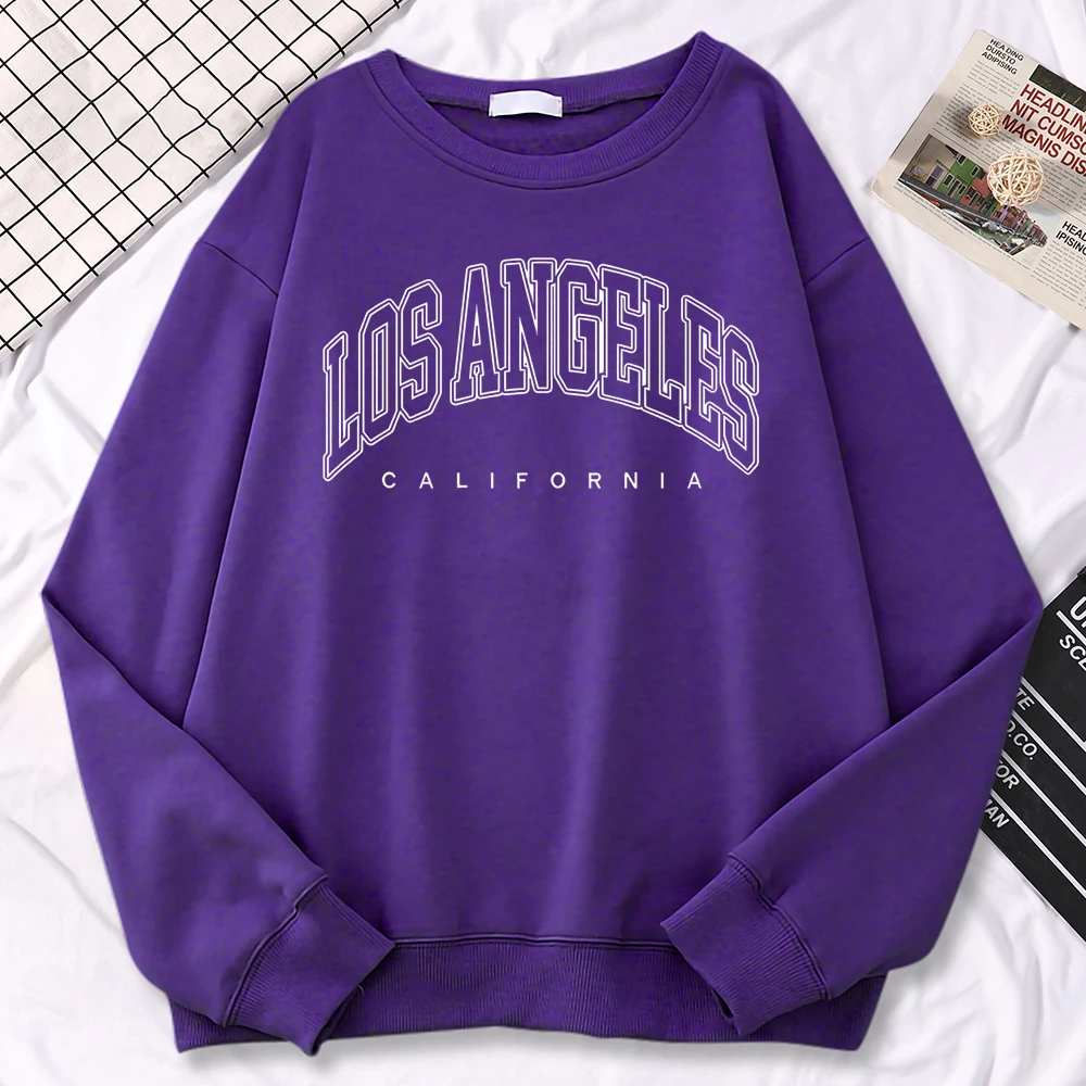 Casual Autumn Pullover For Women Los Angeles California Letter Printing Hoodies Fleece Soft Sweatshirt Loose Warm Ladies Clothes