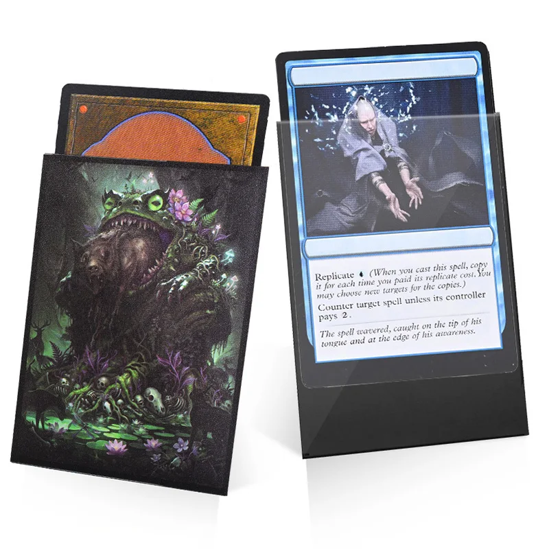 Card Sleeves -105Pcs Matte Card Sleeves, Clear Front & Anti-Slip Matte Back, 66x91mm Standard Size Trading Card Sleeves for TCG