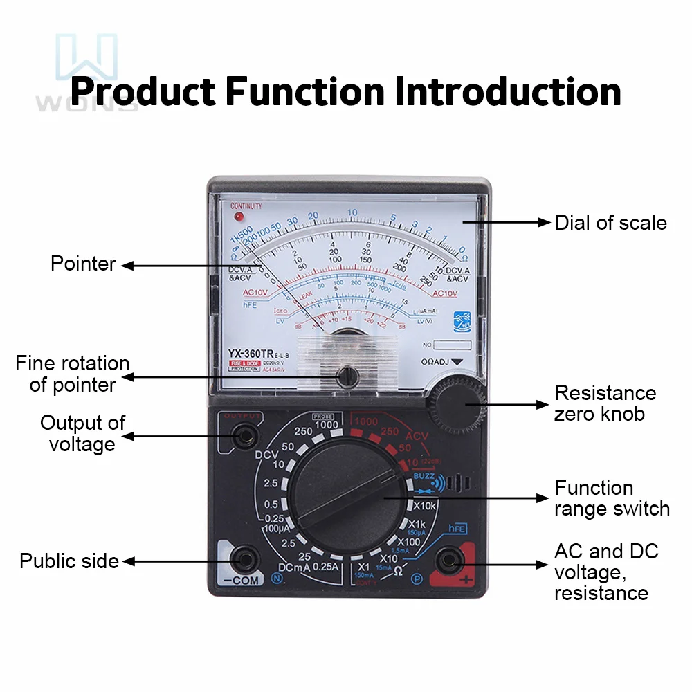 Imagem -02 - Mini Multímetro Analógico tipo de Agulha Medidor Universal Pointer Display Voltímetro Amperímetro Ohm Resistência Tester ac dc Yx360tr