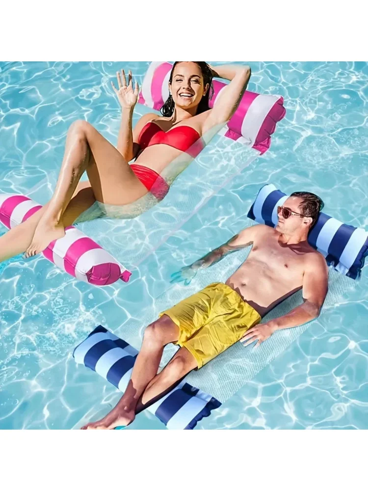 Składane, paski, dmuchane krzesło wypoczynkowe, odpowiednie na imprezy przy basenie i rekreację na plaży, pływające łóżka z siatkowym oparciem. — zdjęcie 2