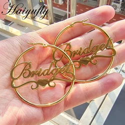 Haiyufly Personalized Custom Name Earring for Women Girls Heart Hoop Earrings Stainless Steel Mother Kids Christmas Jewelry Gift