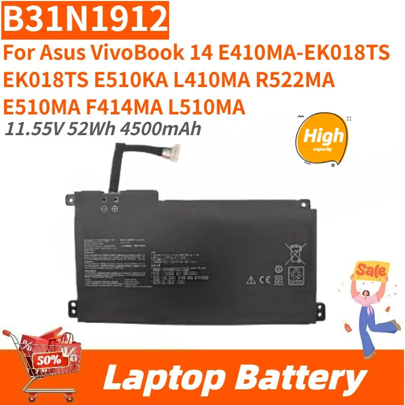 11.55V 52Wh 4500mAh Laptop Battery B31N1912 For Asus VivoBook 14 E410MA-EK018TS EK018TS E510KA L410MA R522MA E510MA C31N1912
