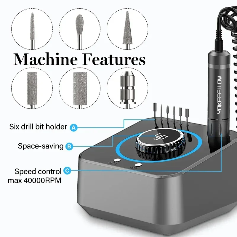 Macchina per manicure professionale con trapano elettrico per unghie 40000 giri/min con motore brushless