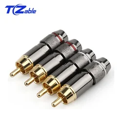 Audio Connectors RCA Connector Gold Plated Lotus Head Video Support 6mm Cable RCA Male Plug Adapter Welded AUX Hifi Cables